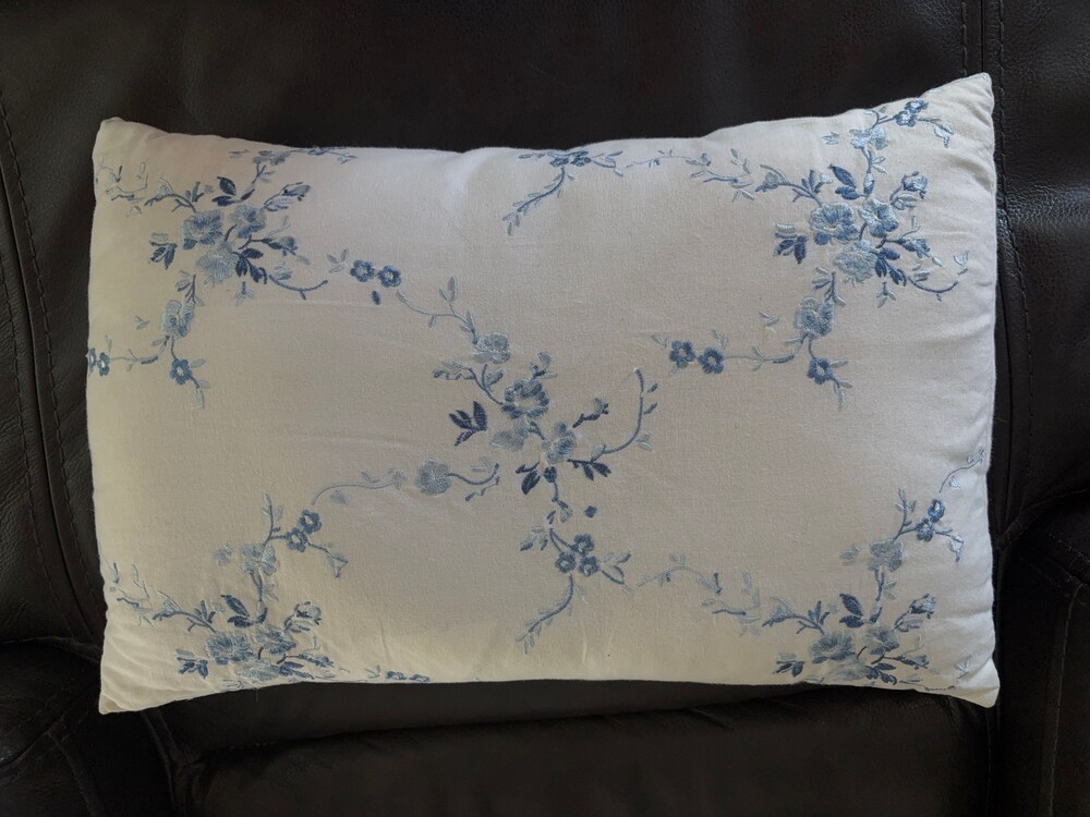 Laura Ashley 14x20 "Charlotte" Embroidered Throw Pillow Blue Cotton Blend
